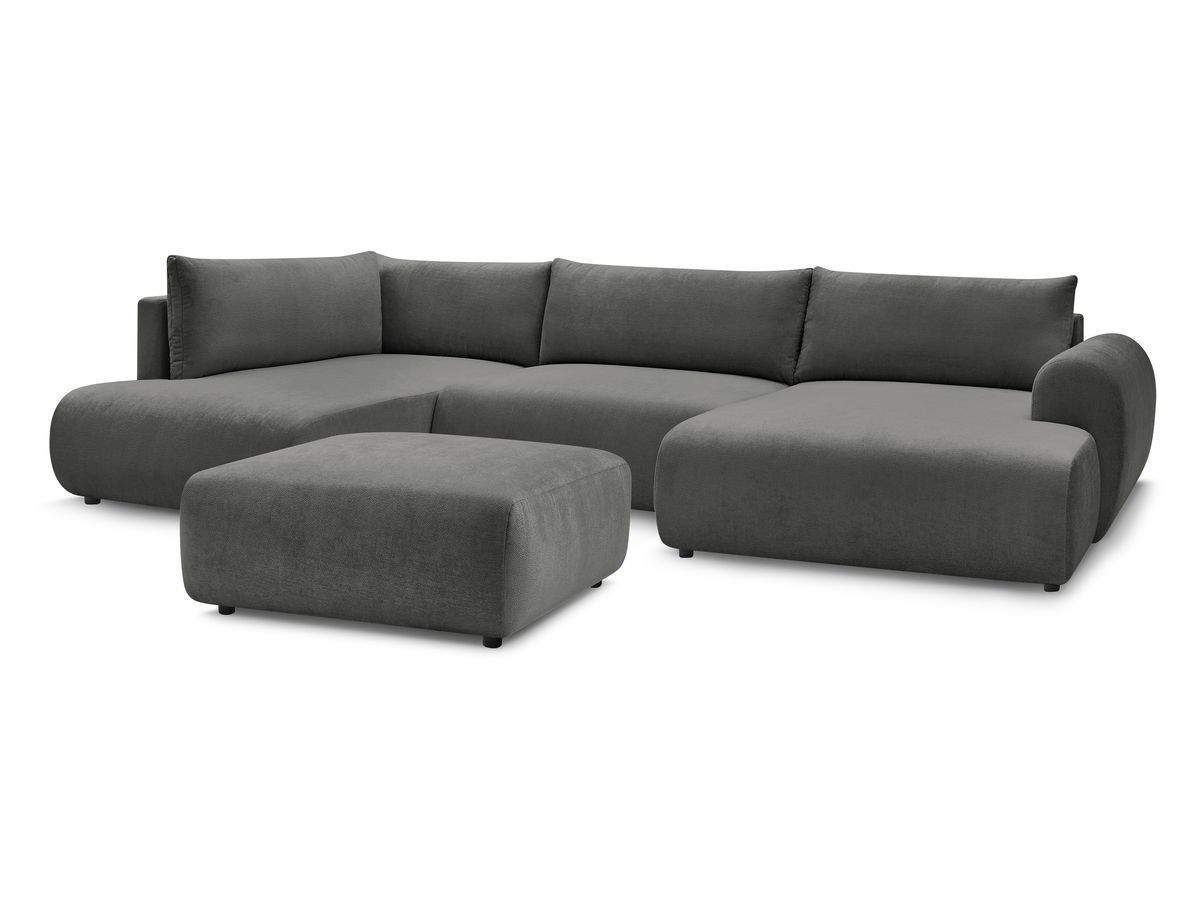 Canapé panoramique convertible 6 places en tissu lisse avec pouf, LUCIEN, BOBOCHIC