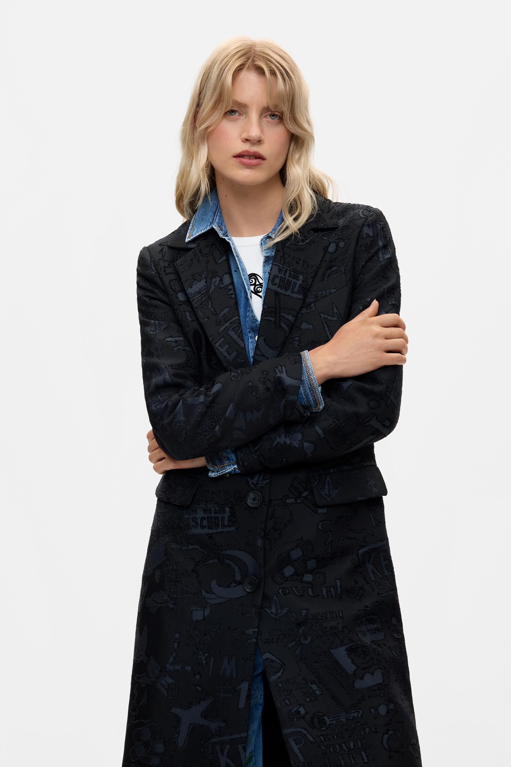 Manteau droit jacquard, DESIGUAL