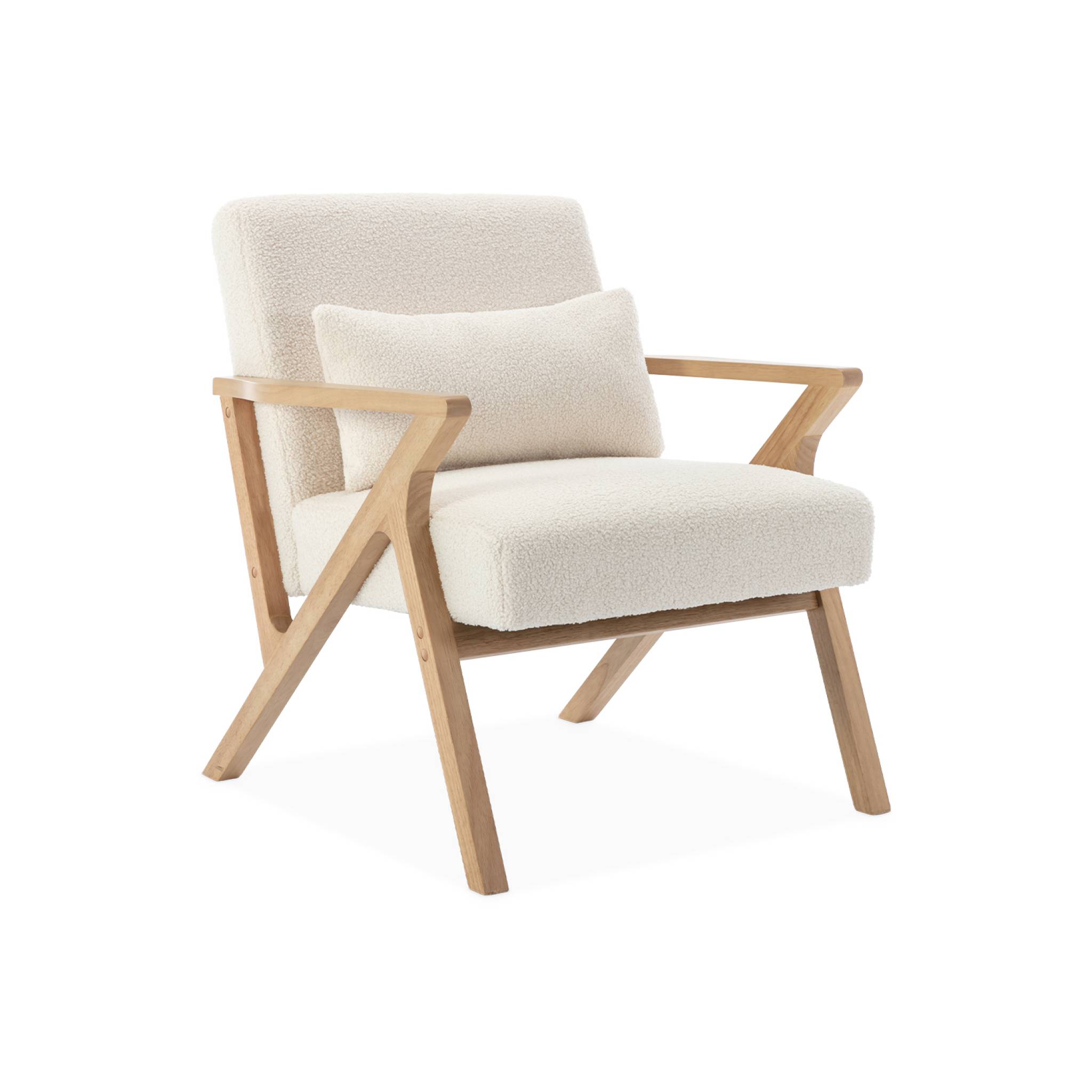 Fauteuil scandinave bois d'hévéa et bouclette ANTOINE, SWEEEK