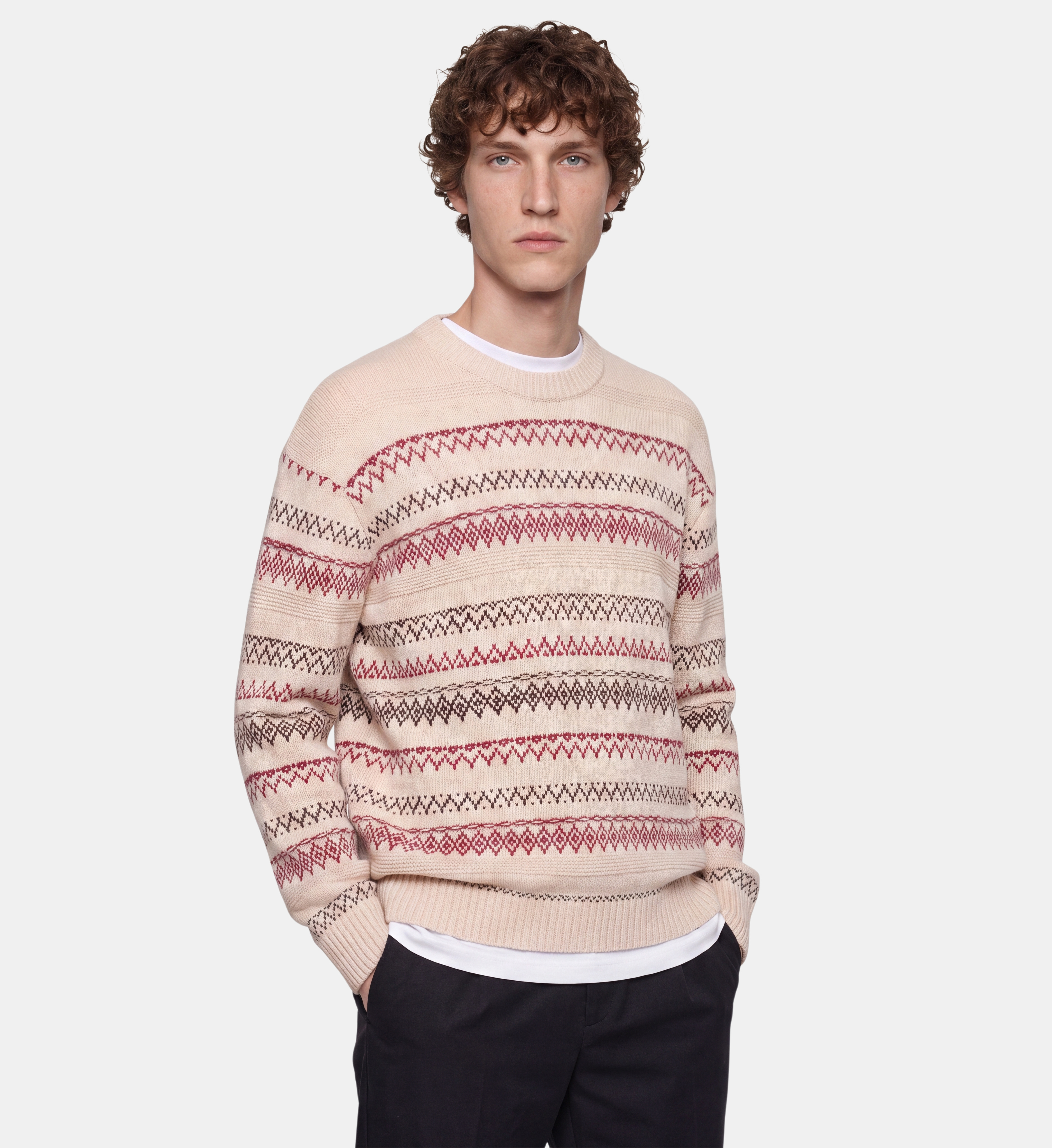 Pull takard en laine et nylon à jacquard, GALERIES LAFAYETTE