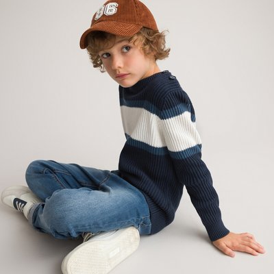 Striped Cotton Jumper in Chunky Knit with Crew Neck, 3-12 Years LA REDOUTE COLLECTIONS
