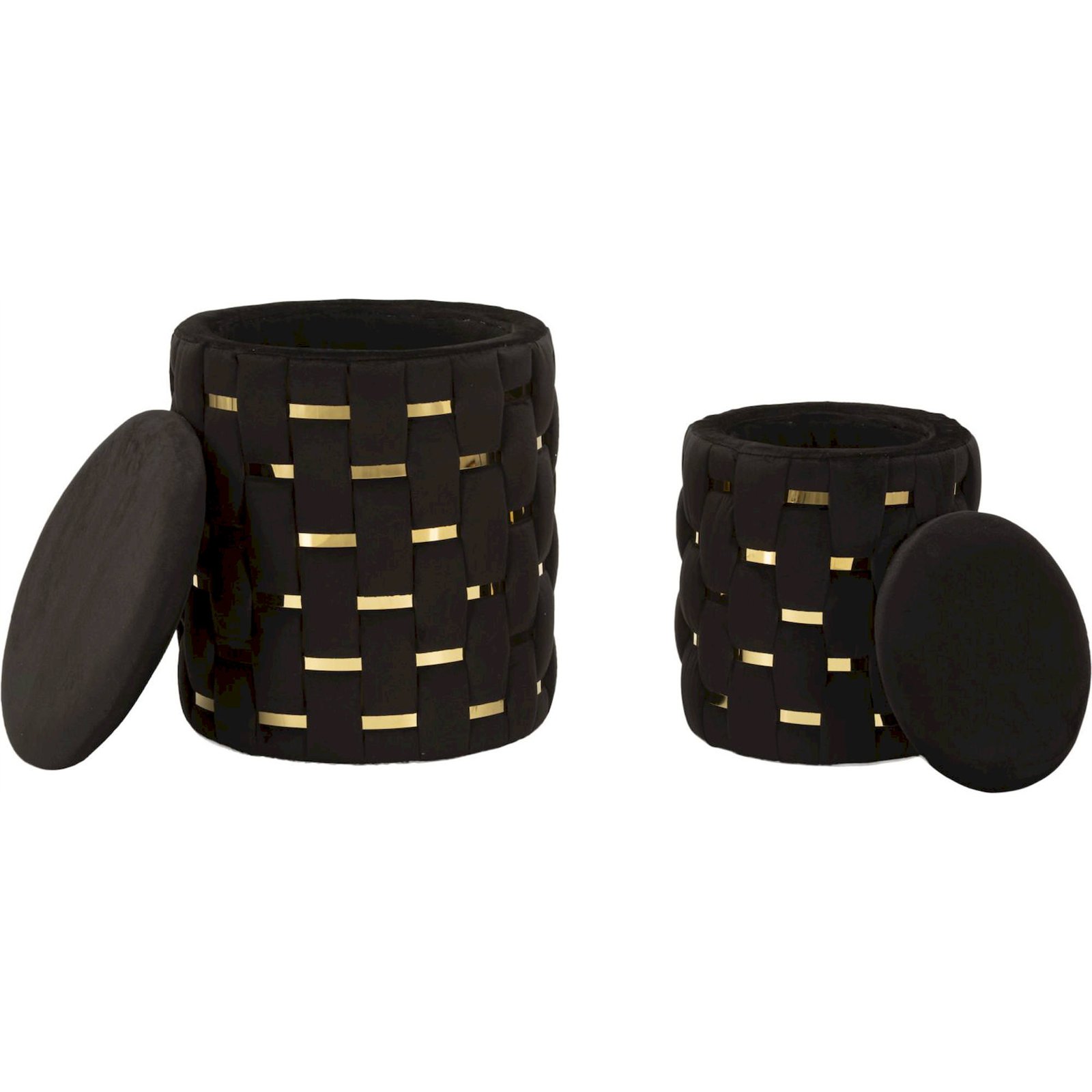 Lot de 2 poufs ronds tressés avec rangement GLAM, RECOLLECTION