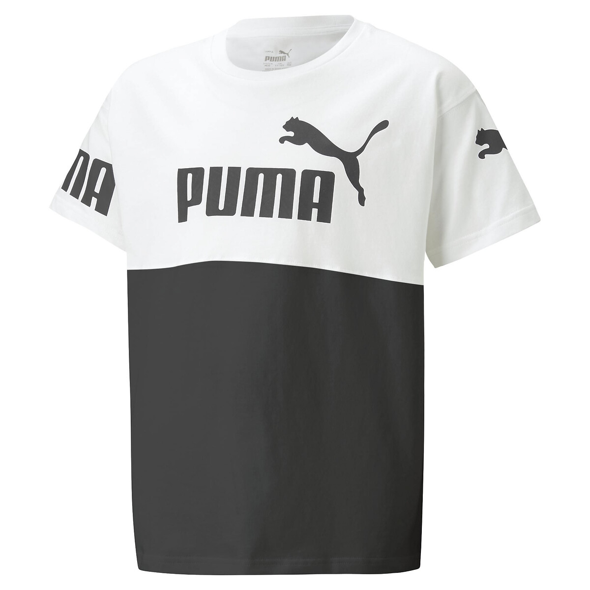 Logo print cotton t-shirt with short sleeves, black + white, Puma | La ...