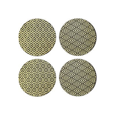 Set of 4 Round Black & Gold Leather Effect Placemats SO'HOME