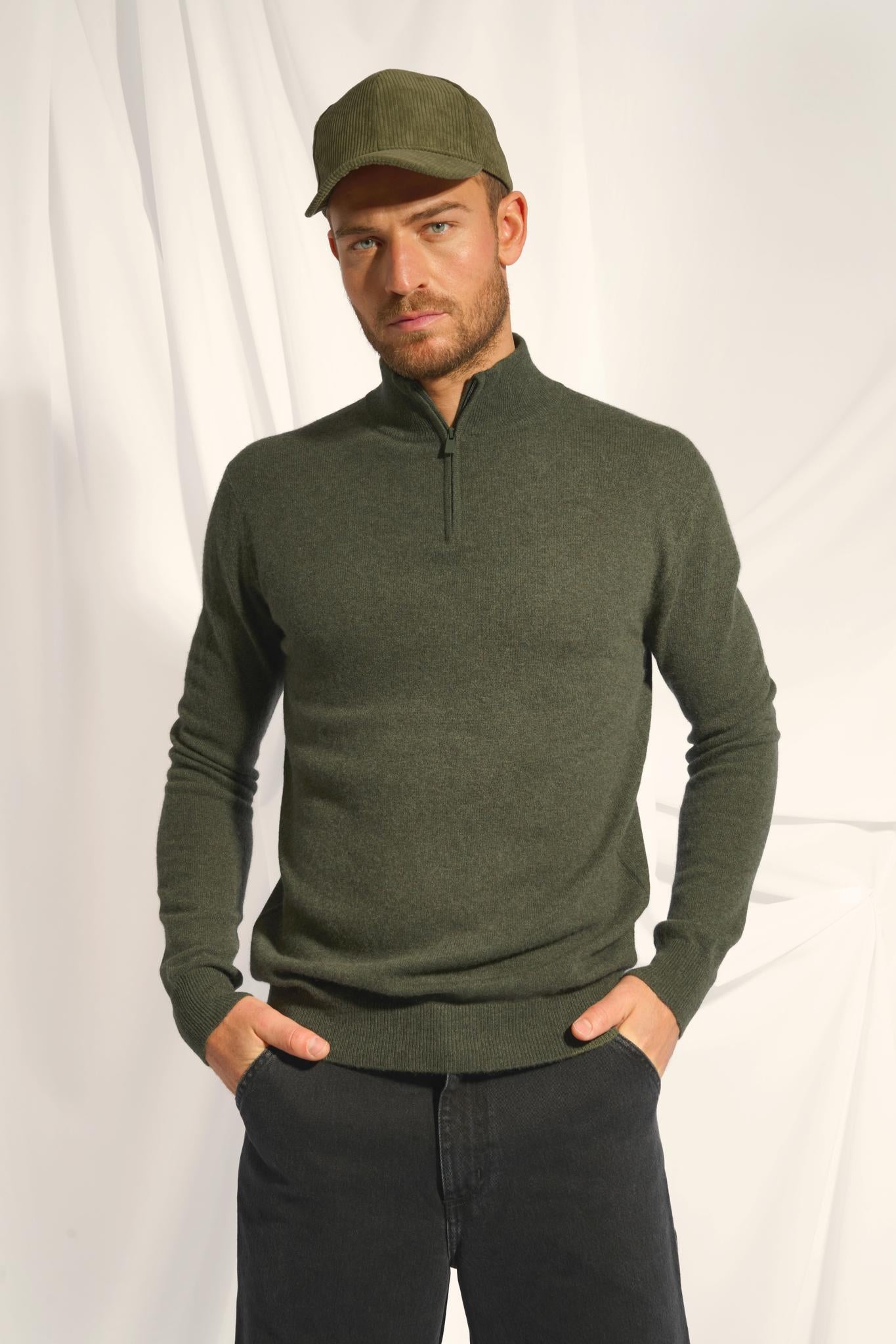 Pull Camionneur Kaki Chiné Bradley, JUST CASHMERE