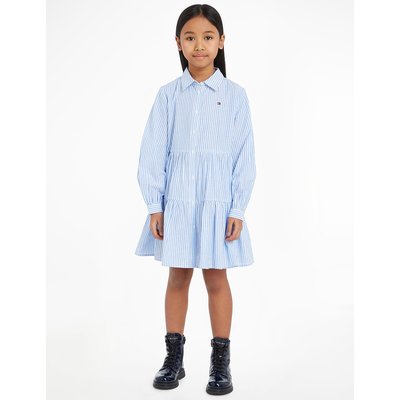 Striped Ruffled Shirt Dress in Cotton Mix with Long Sleeves TOMMY HILFIGER