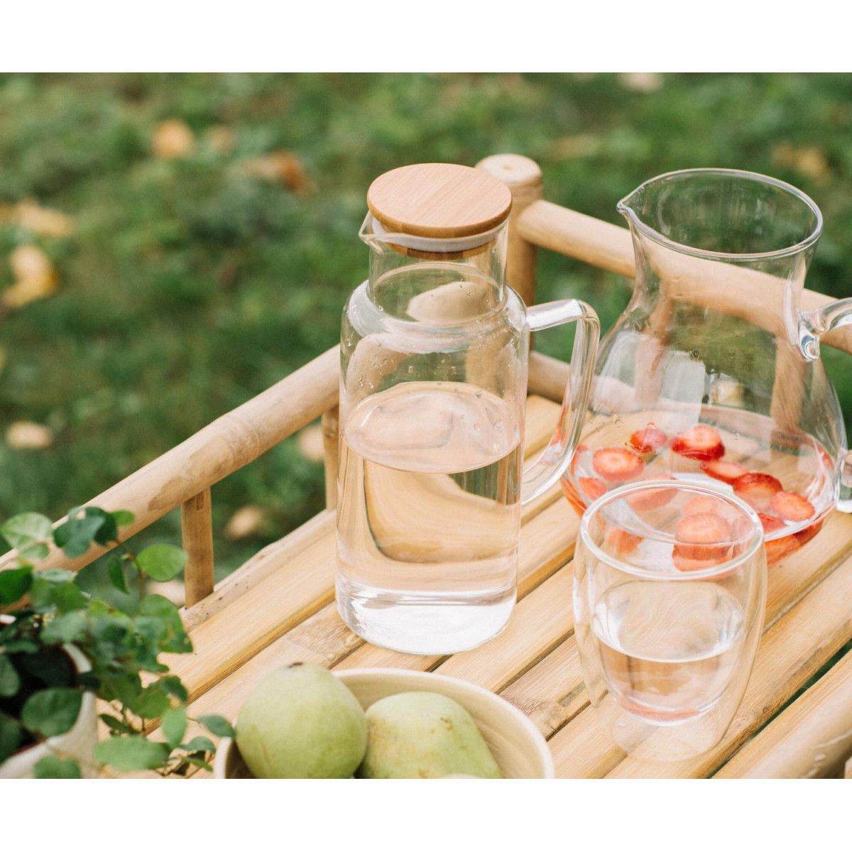 Carafe à jus de fruits en verre et bouchon bambou 2L