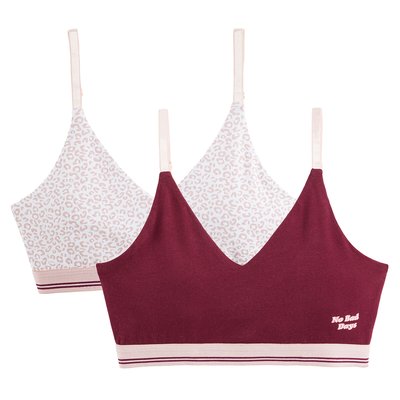 Pack of 2 Bralettes in Cotton with Shoestring Straps LA REDOUTE COLLECTIONS