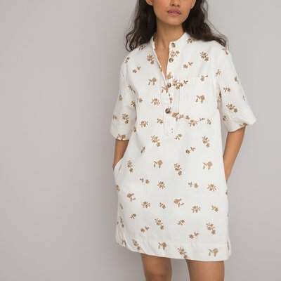 Denim Mini Shift Dress with Floral Embroidery LA REDOUTE COLLECTIONS