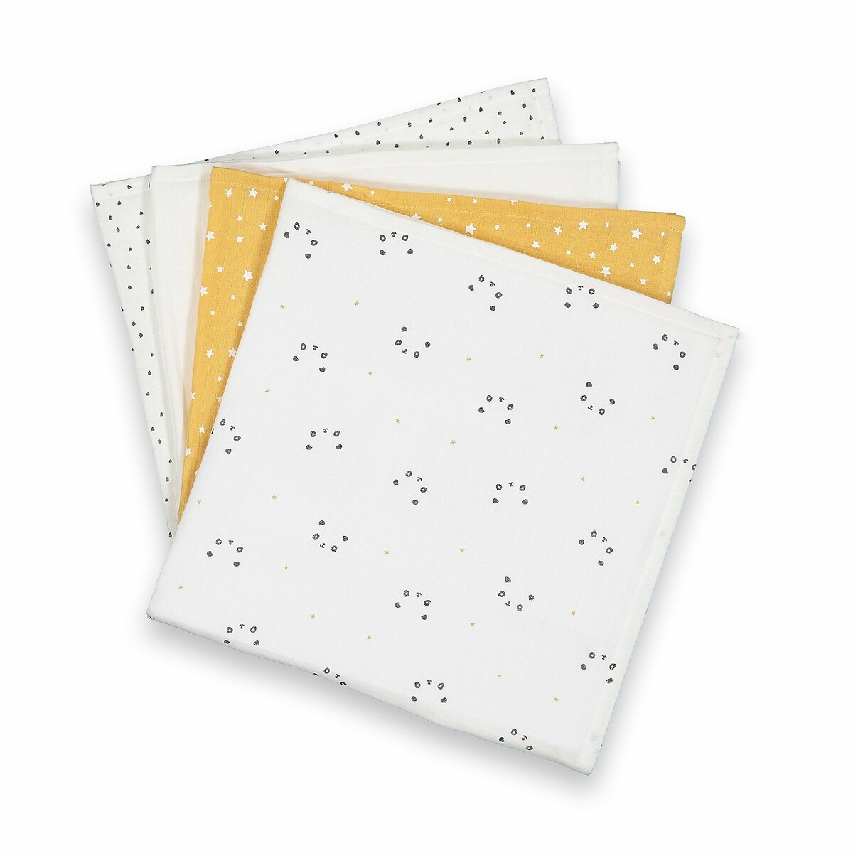 Pack of 4 Printed Muslin Squares in Organic Cotton