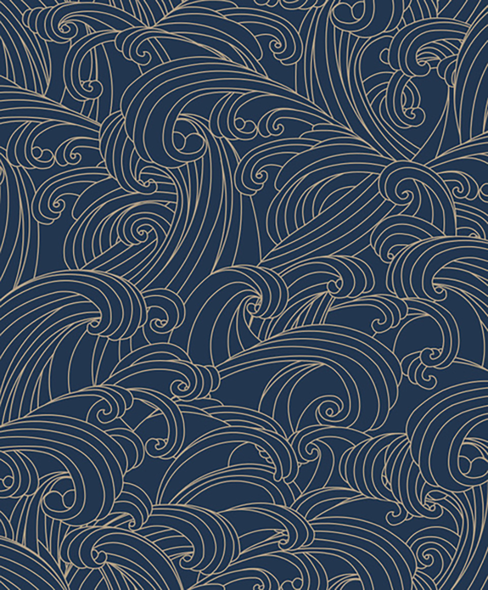 Papier peint vagues japonaises bleu, HEXOA