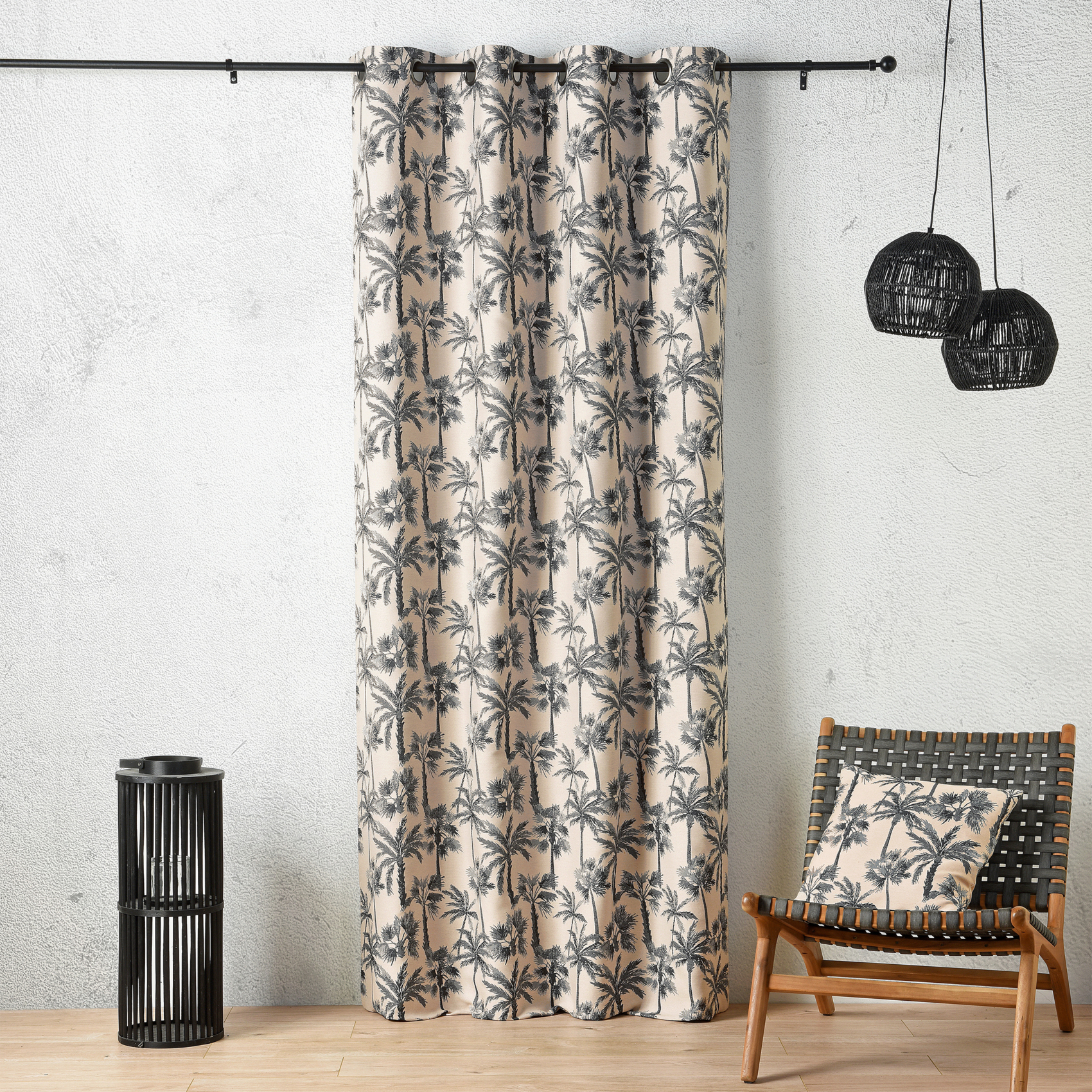 Rideau œillets motif palmier tamisant en tissu texturé, LINDER
