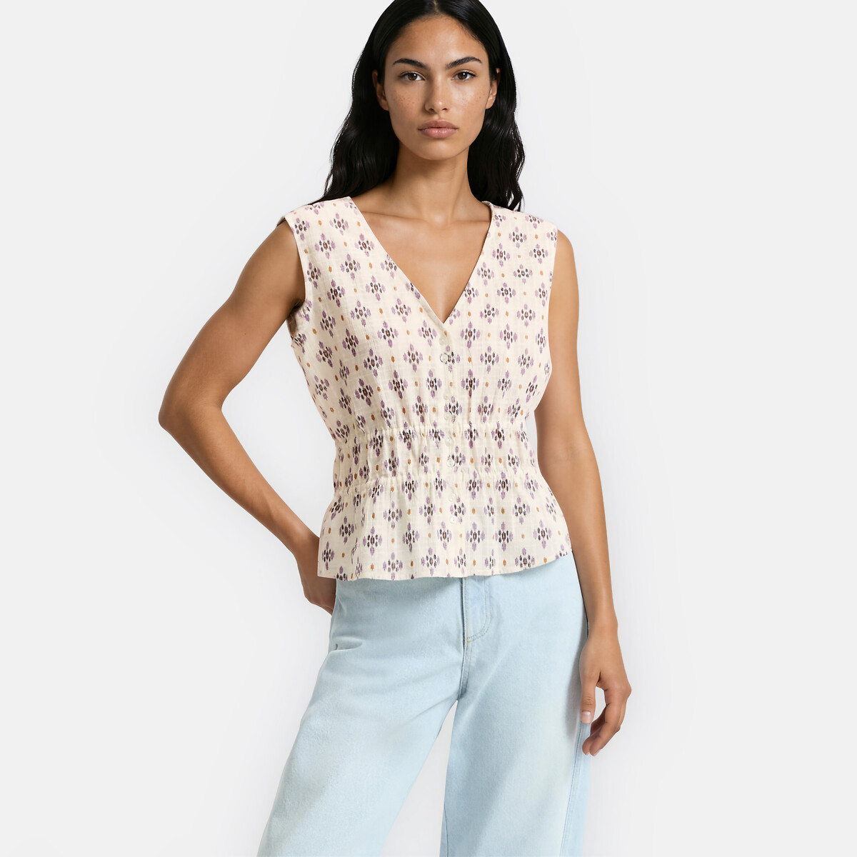 Top sans manches col V imprimé, LA REDOUTE COLLECTIONS
