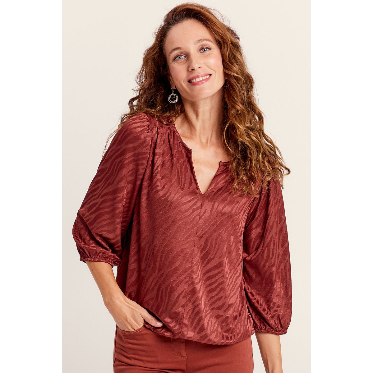 T shirt manches 3 4 marron cognac Breal La Redoute