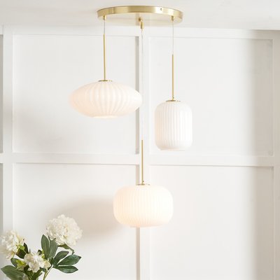 Ribbed Glass and Metal Multi Drop Pendant Ceiling Light SO'HOME