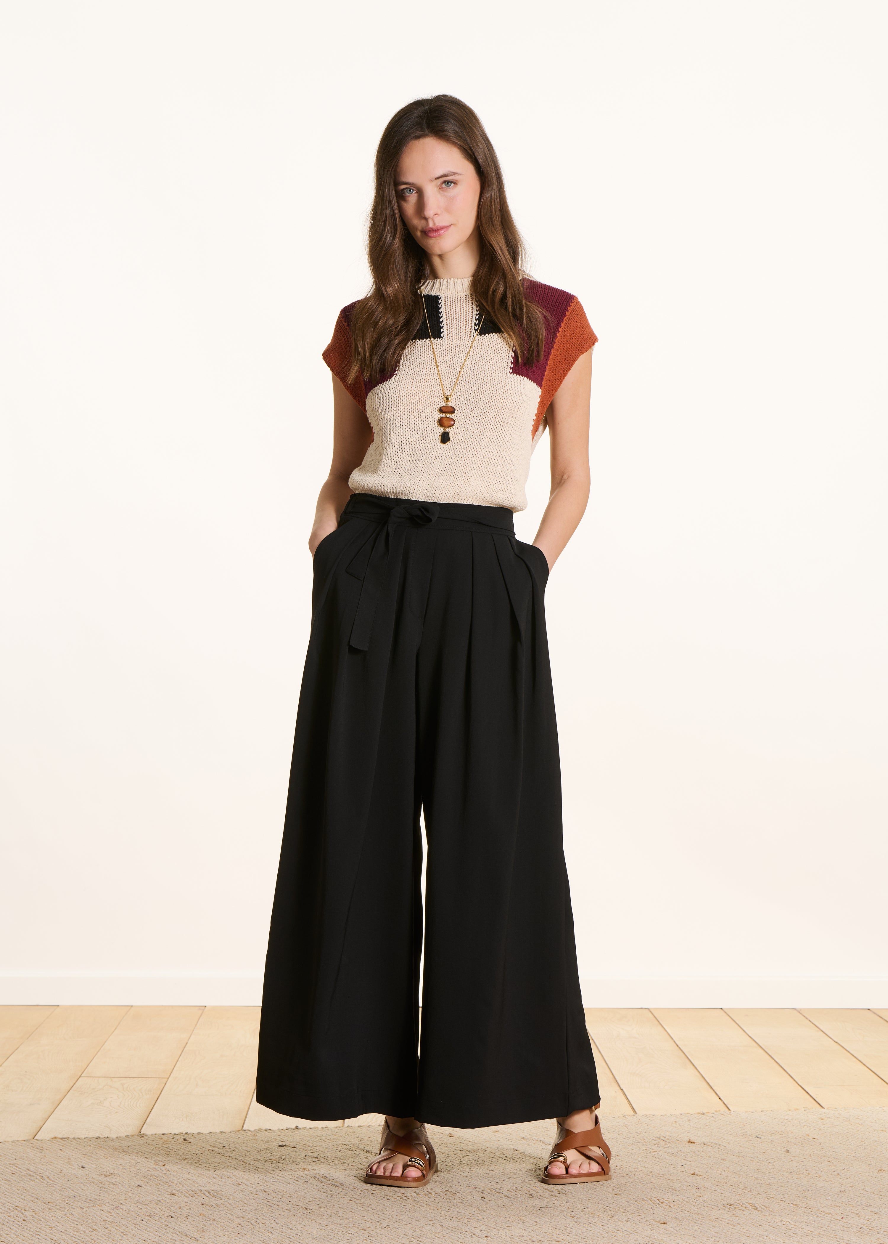 Pantalon large à plis taille élastique, LA FEE MARABOUTEE