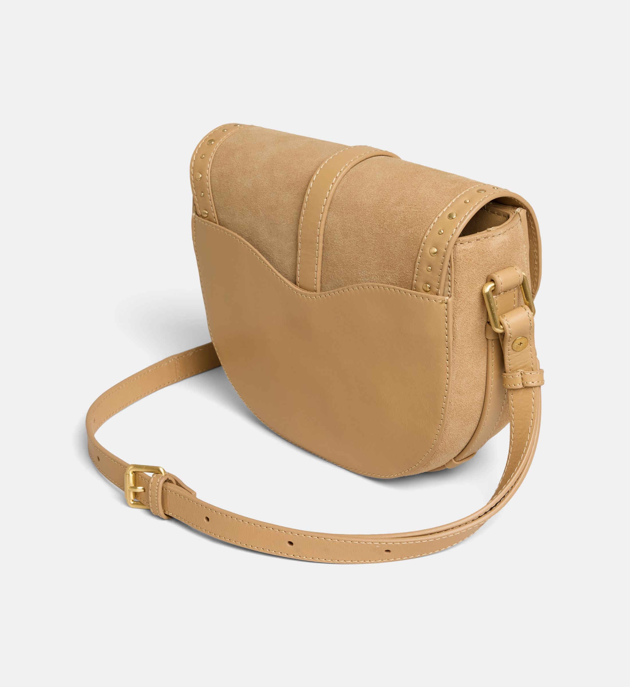Pochette Bandoulière Galeries Lafayette En Cuir Daim Beige - Pompon Brodé - Vintage - Occasion Très Bon État