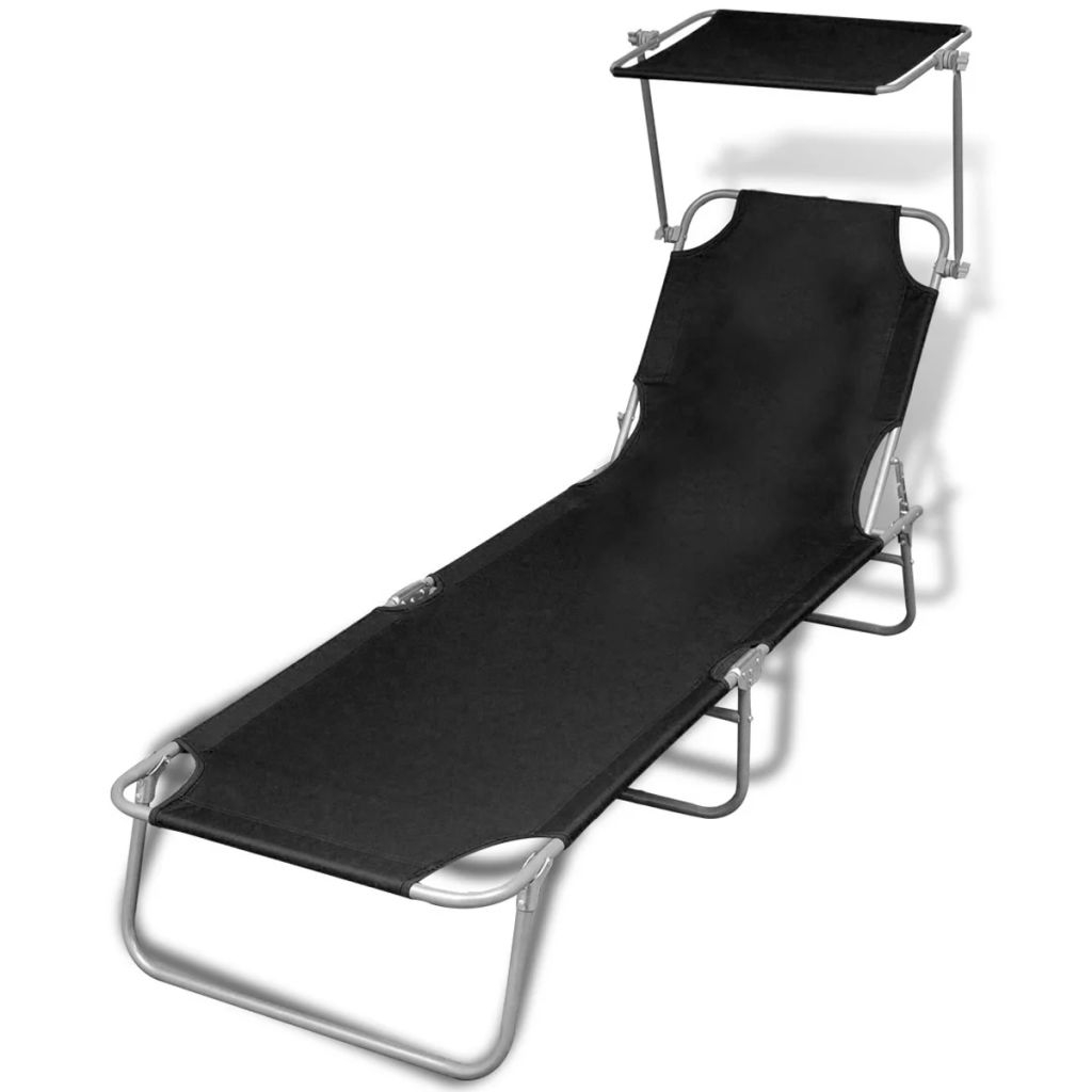 Chaise longue pliable avec auvent, HOME MAISON