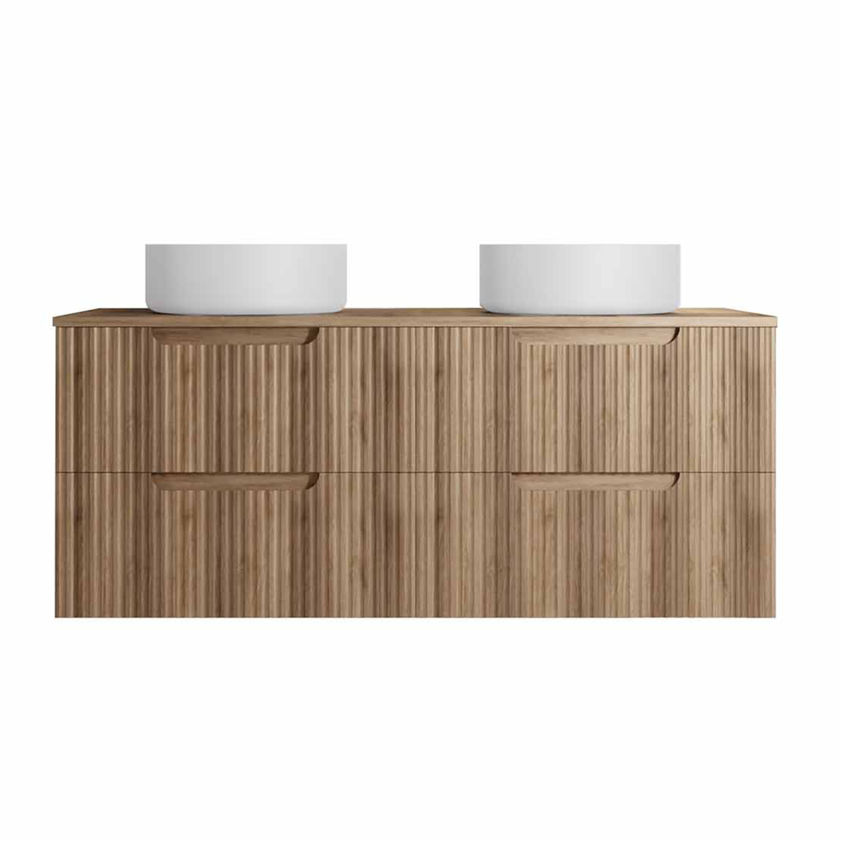 Meuble de salle de bain double vasque ronde avec façade ondulée et rangements intégrés, HOME MAISON