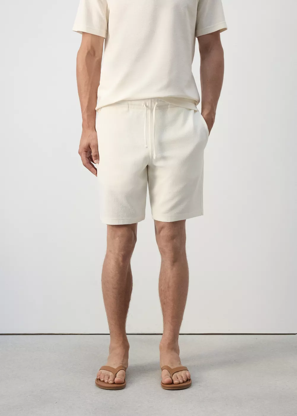 Bermuda en mélange de coton texturé cordon, MANGO MAN