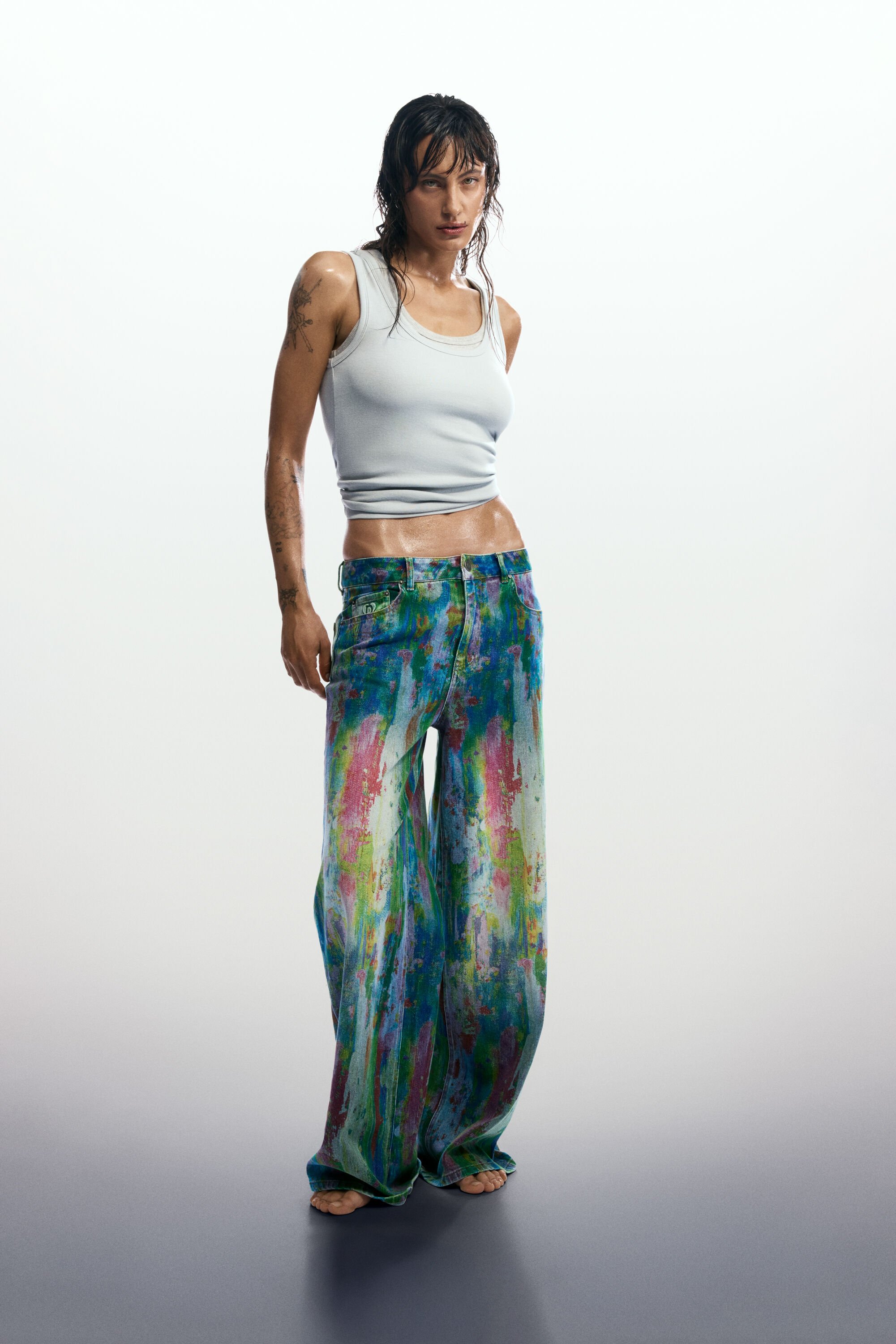Jean wide leg à taches, DESIGUAL