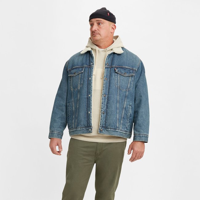 Jeans jacket gevoerd in sherpa Big and Tall <span itemprop=