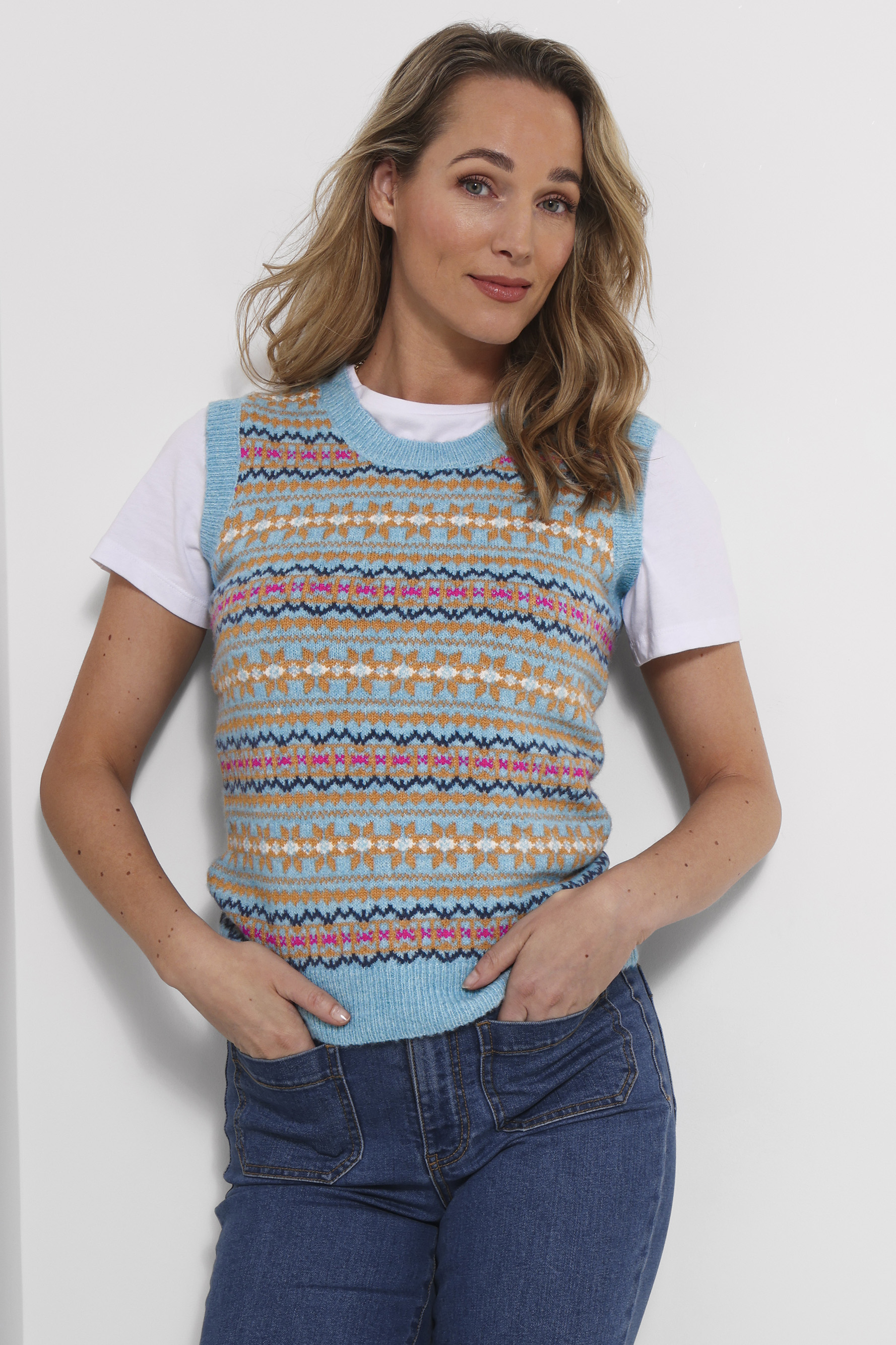 Débardeur en Maille Fair Isle Winter Blues, JOE BROWNS
