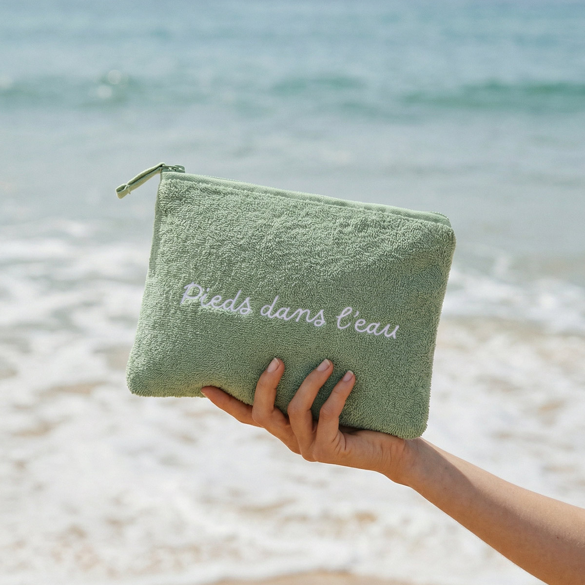Trousse de plage "PIEDS DANS L'EAU" Sauge BAHAMAS, SENSEI MAISON