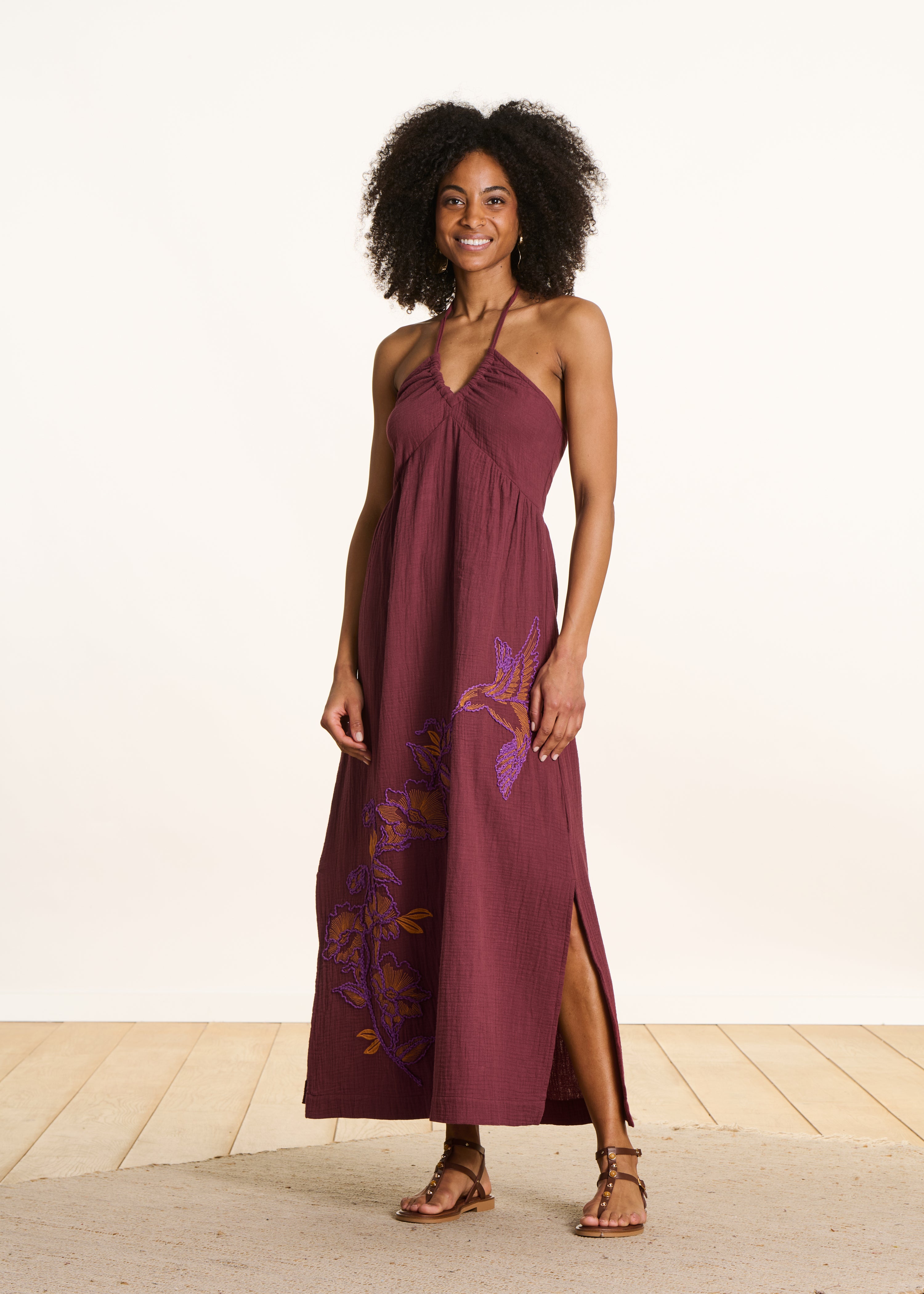 Robe longue bustier en gaze de coton brodée, LA FEE MARABOUTEE