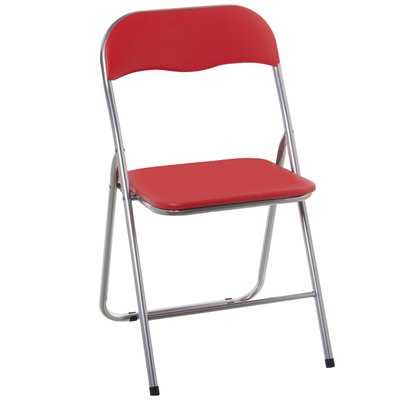Chaise d'appoint pliable en métal chromé et similicuir rouge - 44x46x78cm WADIGA