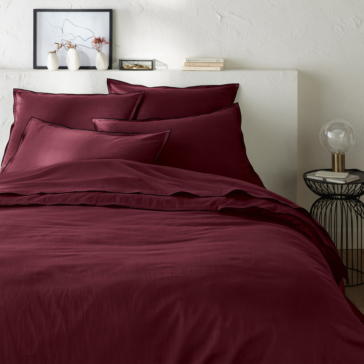 Housse de couette de satin de coton lavé, 118 fils, VICTOR UNI, LA REDOUTE INTERIEURS