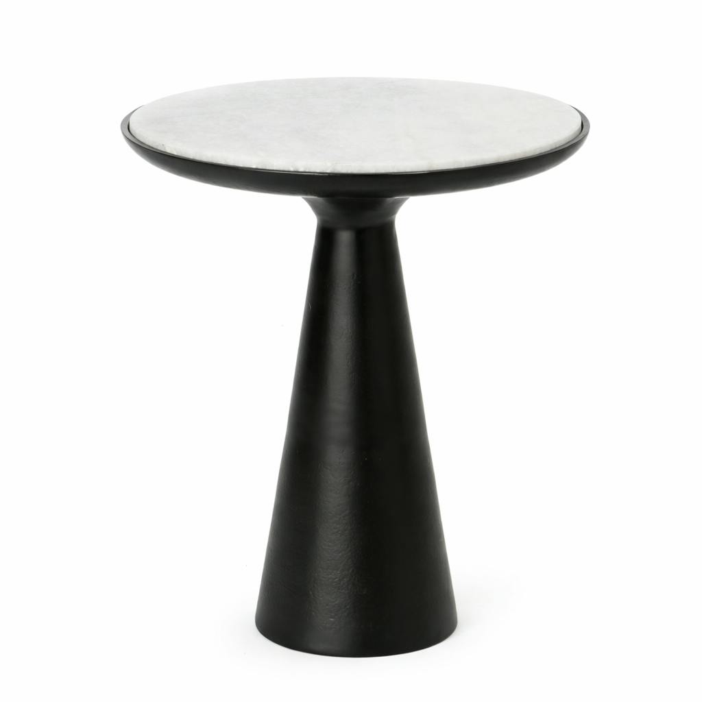 Bout de canapé marbre blanc et pied noir Ø45 cm DUOMO, PIER IMPORT