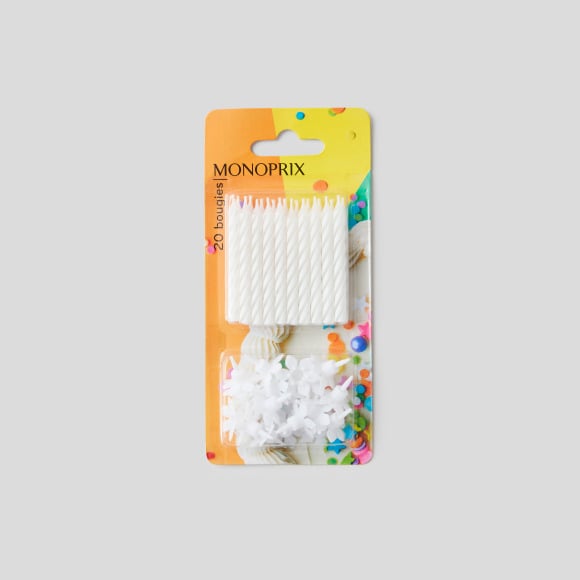 20 bougies blanches avec bobèche, MONOPRIX MAISON