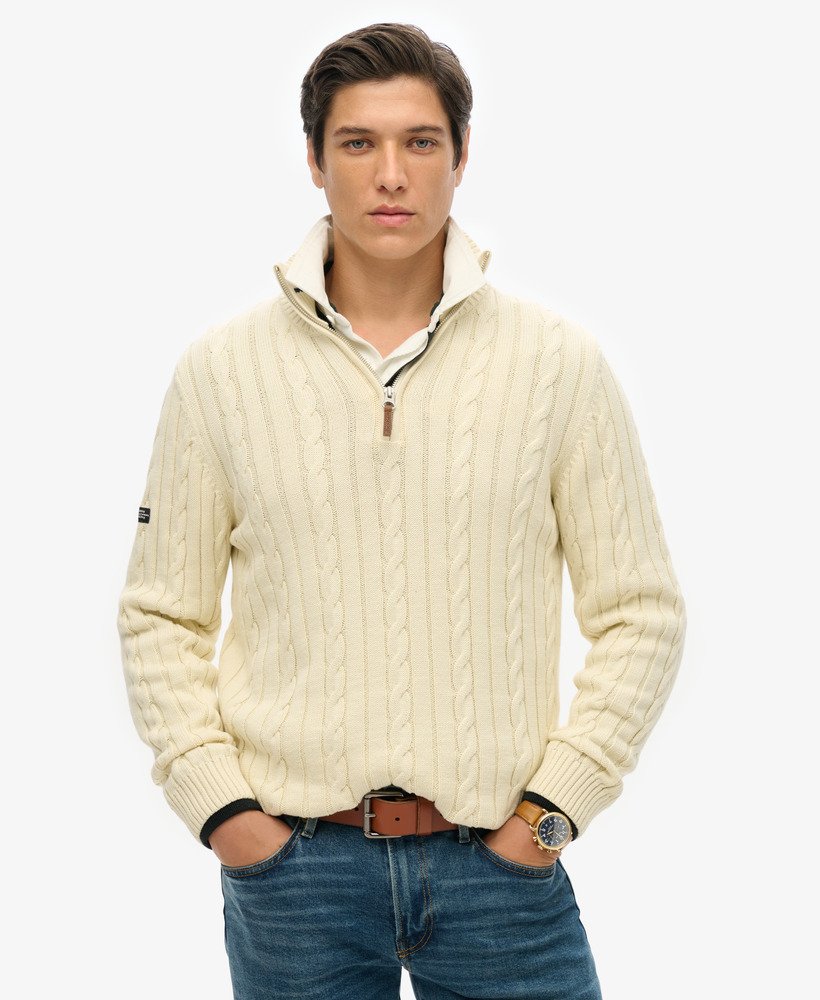 Pull en coton torsadé à col zippé Classic, SUPERDRY