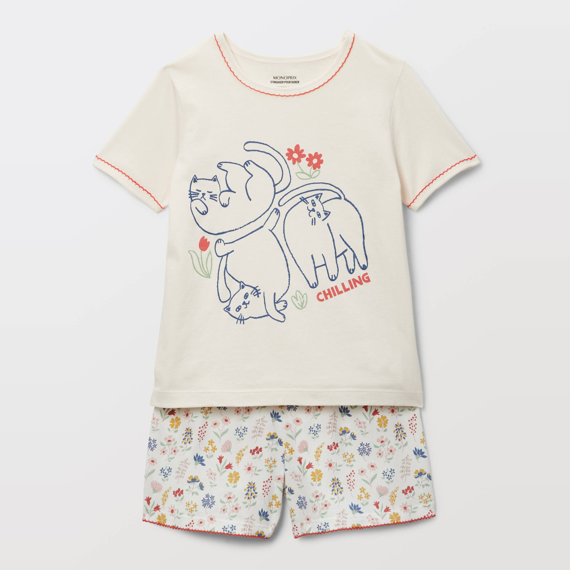 Pyjama manches courtes imprimé en coton BIO GOTS, MONOPRIX