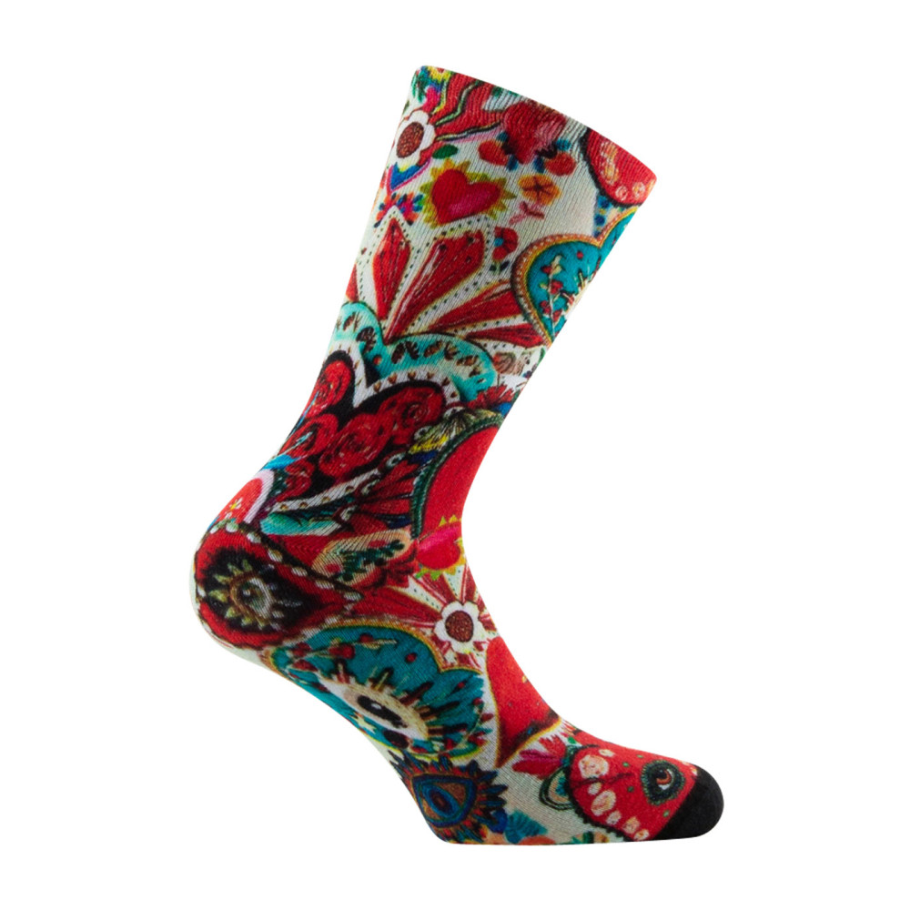 Mi-chaussettes Femme imprimées all over coeurs multicolores viscose de bambou, KINDY
