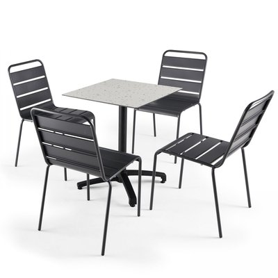Salon de jardin table inclinable et 4 chaises en métal OVIALA