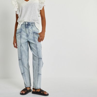 Snow Wash Mom Jeans with High Waist, Length 28" LA REDOUTE COLLECTIONS