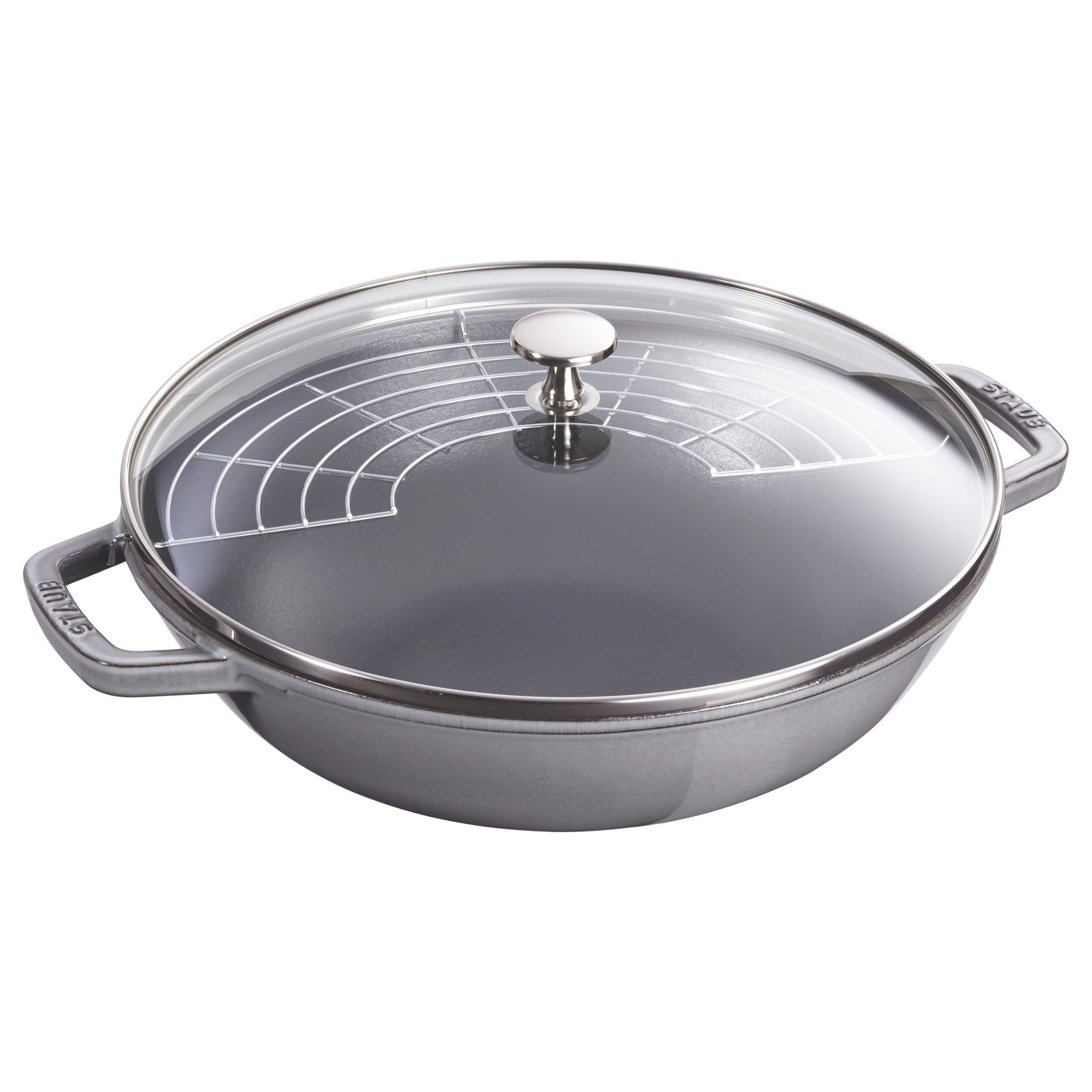 30 cm, Wok avec couvercle en verre, Gris graphite, STAUB