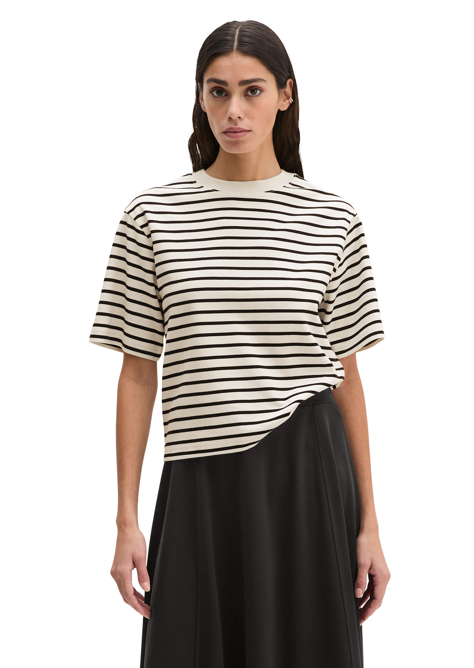 T-shirt rayé relaxed en jersey interlock léger, MARC O'POLO