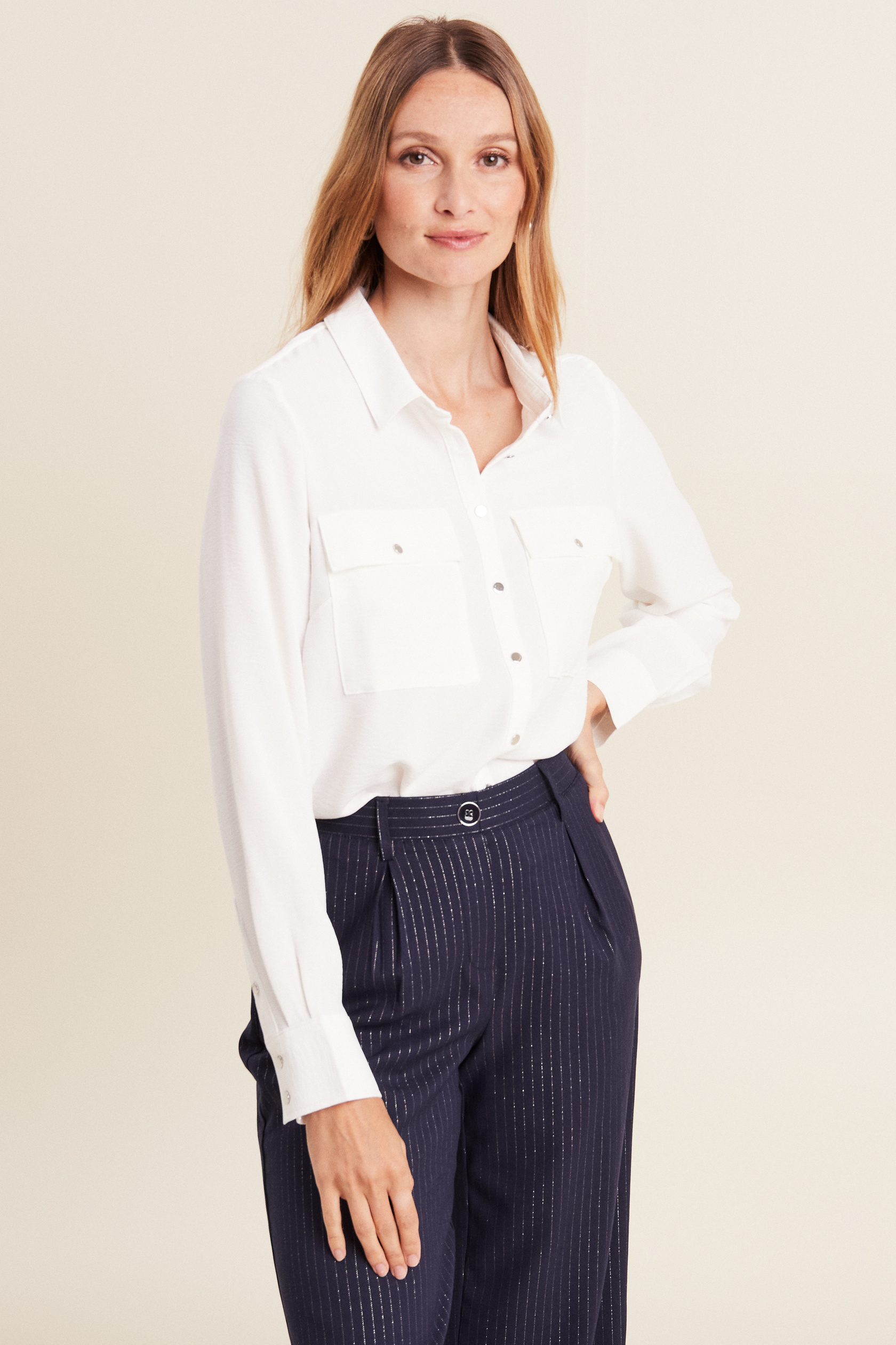 Blouse Boutonnée Courte en Popeline à Manches Longues avec Strass | RW&CO