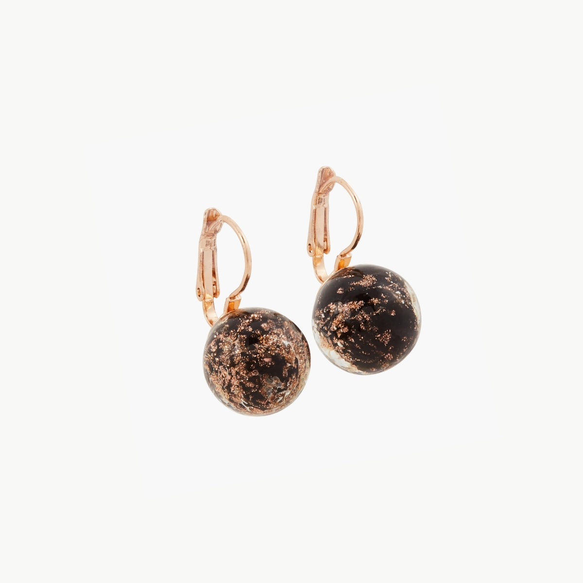 Boucles d'oreilles dormeuses perle de verre noire et dorée, BALABOOSTE