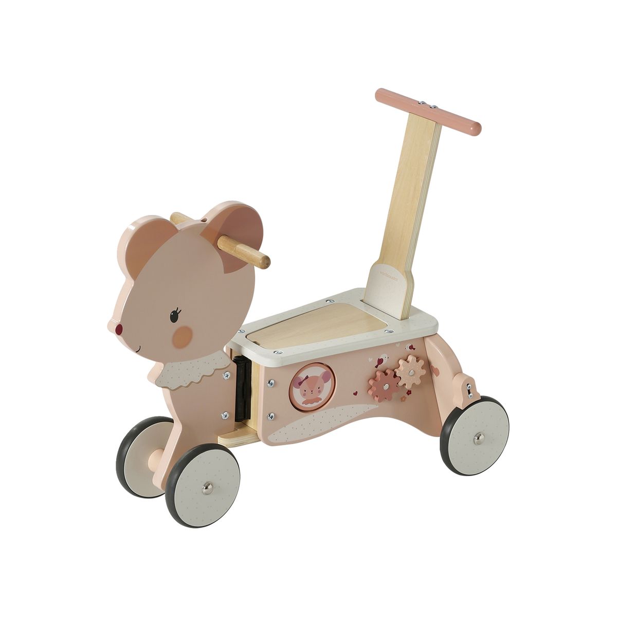 Chariot de marche avec freins en bois FSC® - rose, Jouet