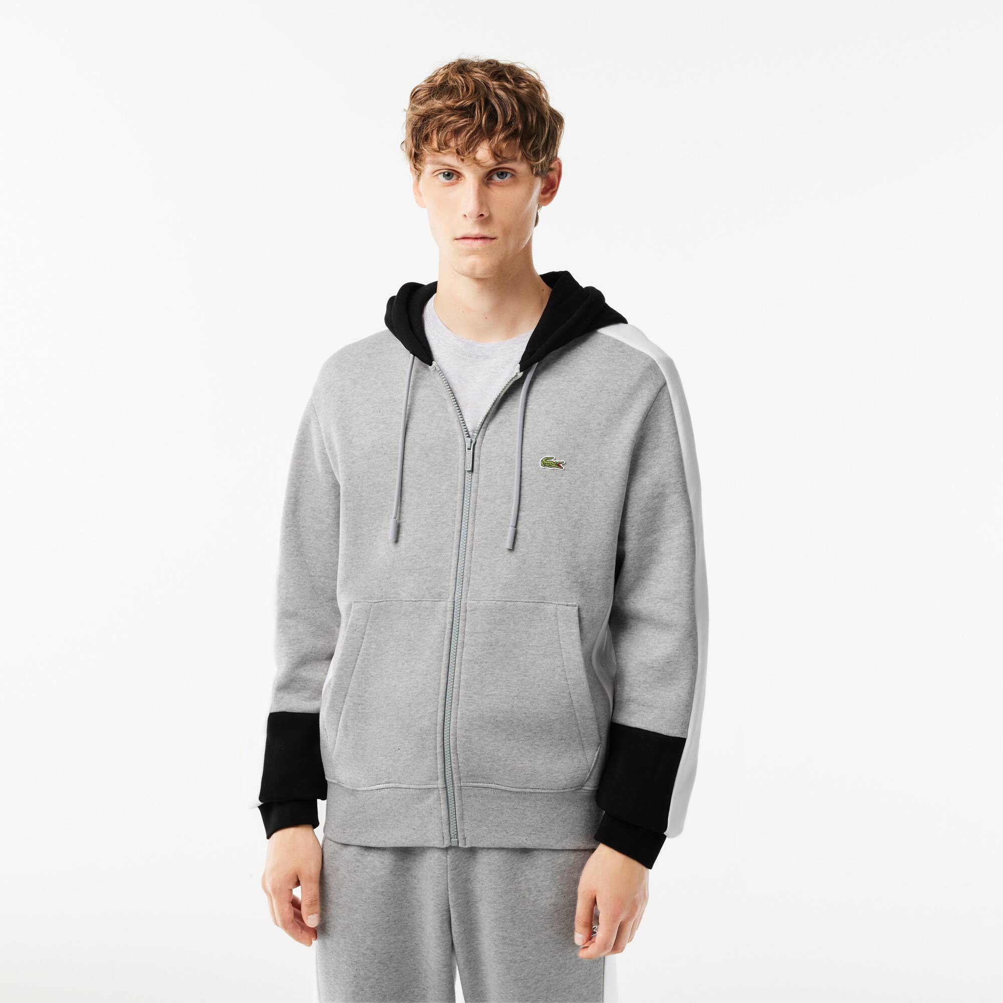 Sweatshirt zippé à capuche color-block, LACOSTE