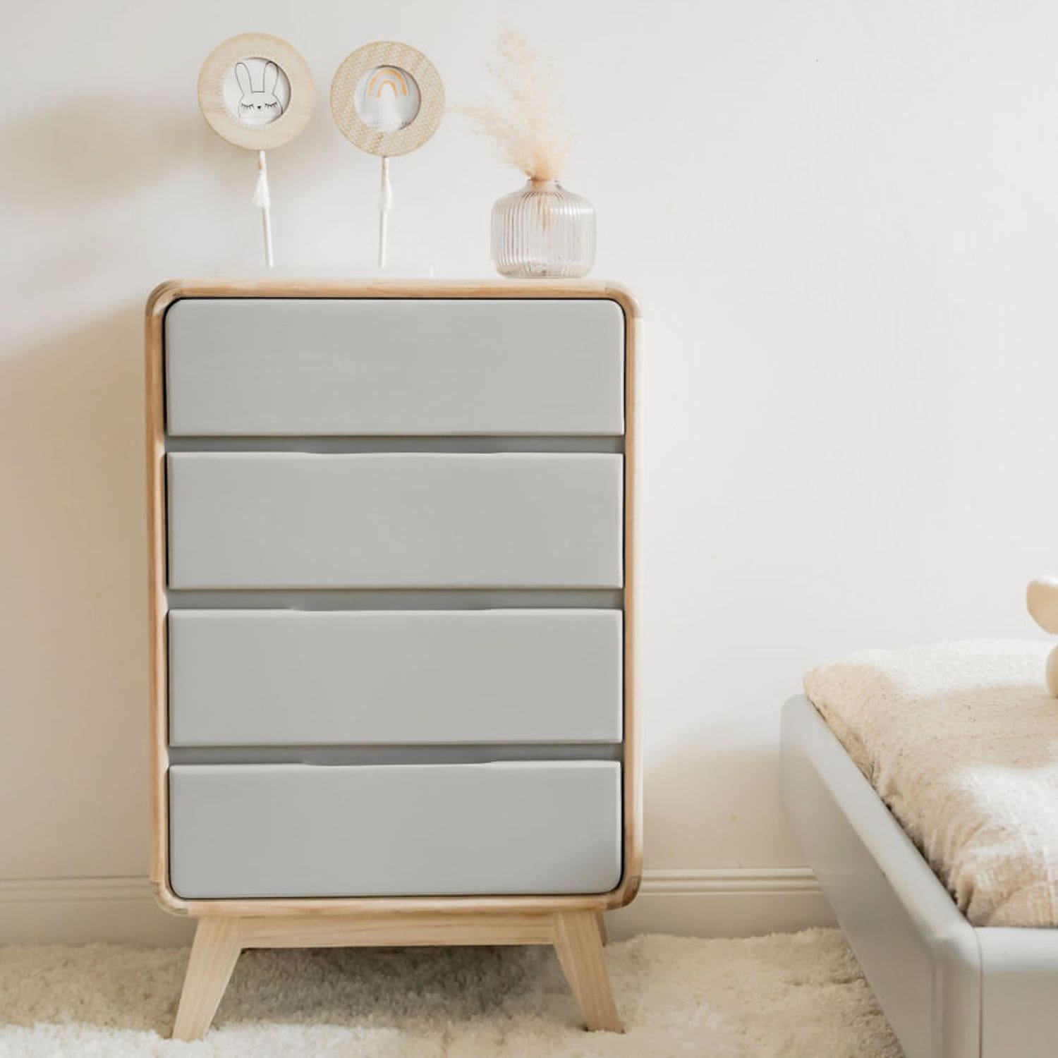 Commode en bois massif naturel et gris - RÉTRO, SAUDARA COLLECTIONS