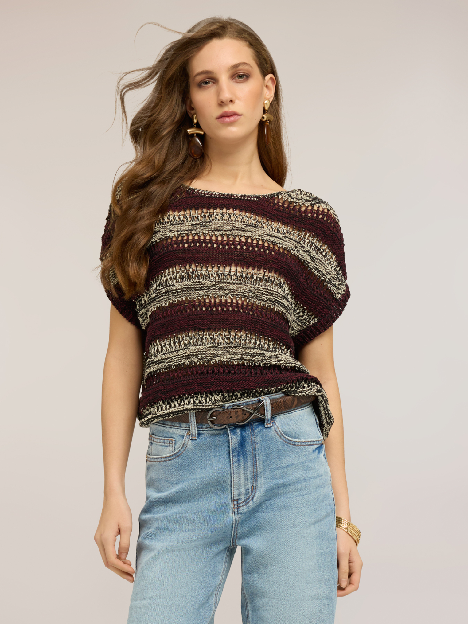 Pull effet ajouré à rayures, MOTIVI