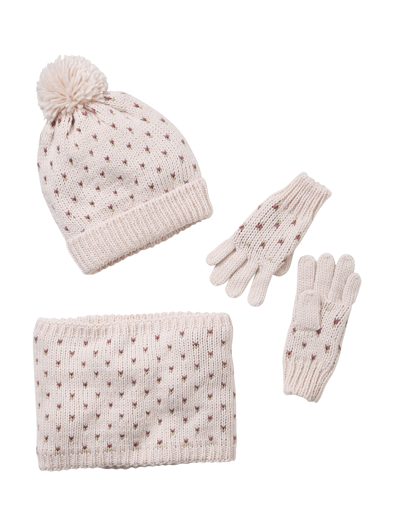 Ensemble bonnet + snood + gants coeurs BASICS, VERTBAUDET