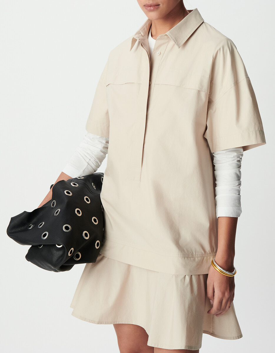 Robe courte manches courtes évasée col chemise, IKKS