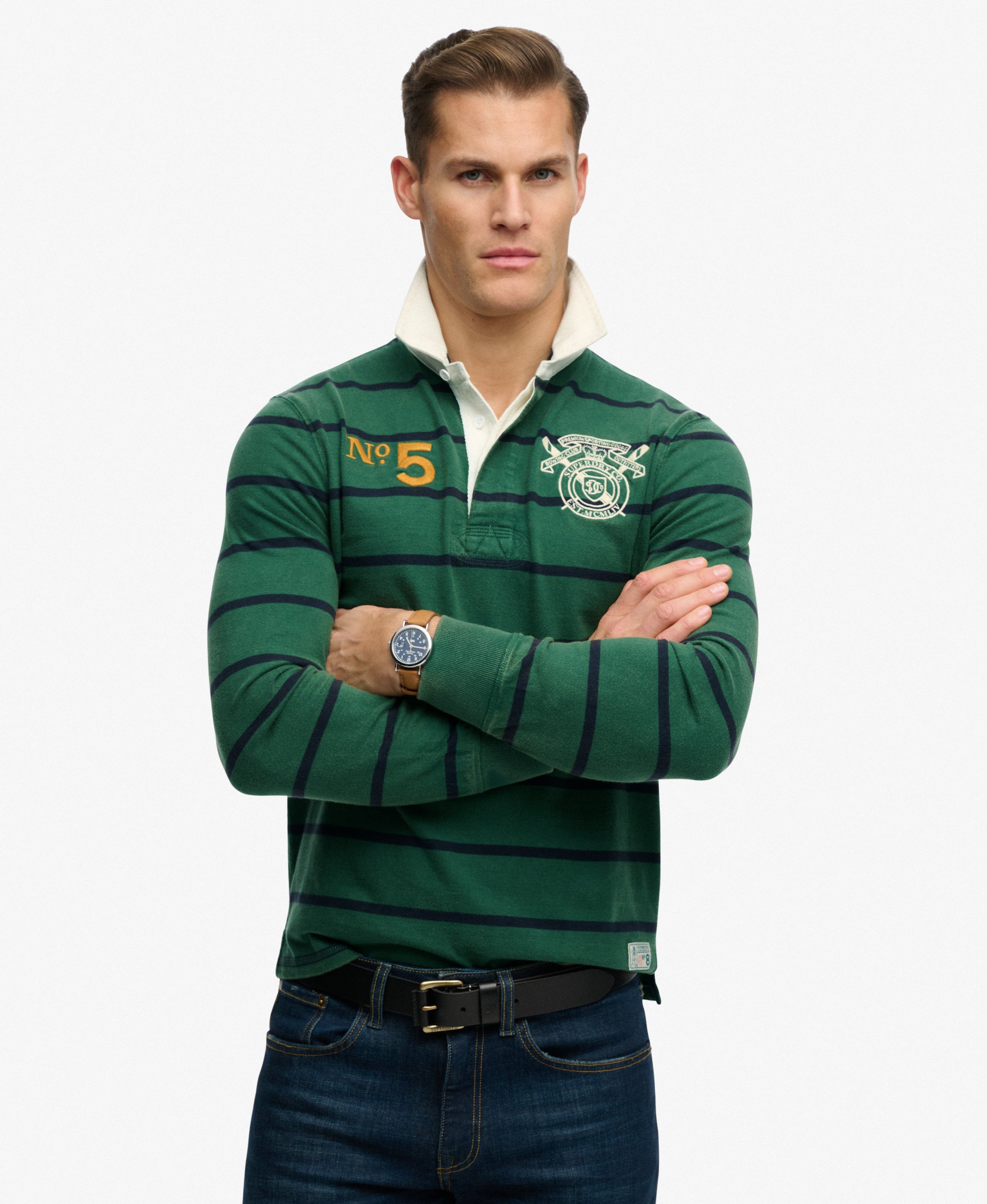 Polo de Rugby Double Emblem à Rayures, SUPERDRY