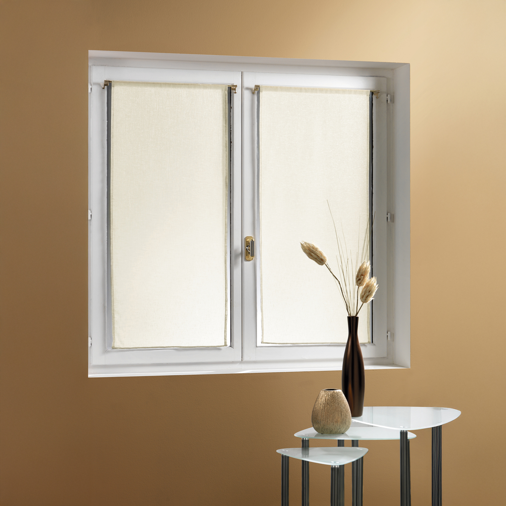 Paire de petits voilages unis légers, HOME MAISON